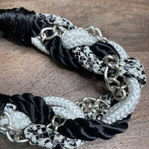 Chico's Leather Belt‎ Black Braided Rope Size S/M Chain